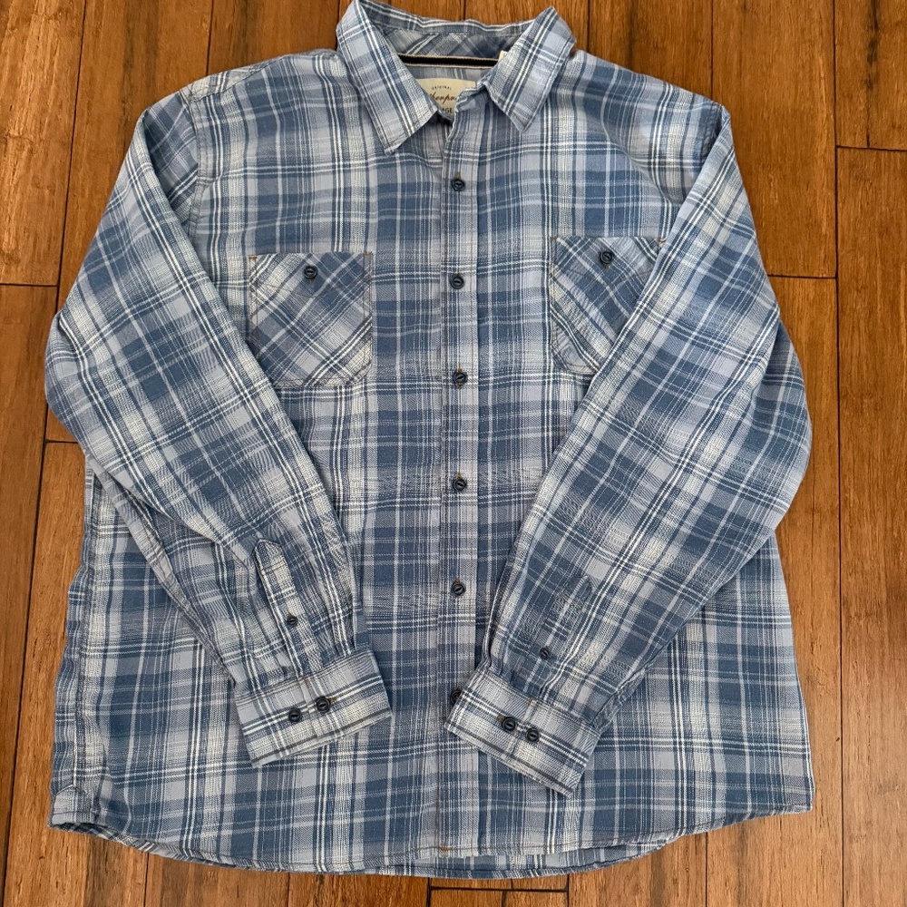 Men's 3XL (Fits Like 2XL) Weatherproof Vintage Blue Plaid Flannel Shirt - NWOT